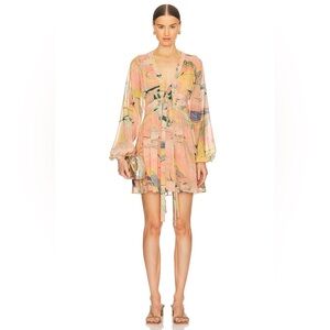 Alexis Tessie Dress Watercolor Ciffon Puff Sleeve Size XS